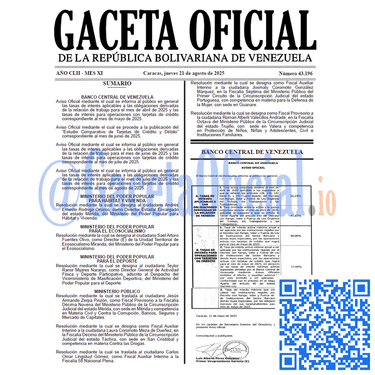 Gaceta Oficial, Gaceta 43196, Gaceta 43196 HD, Gaceta #43196, Gaceta Oficial Venezuela #43196