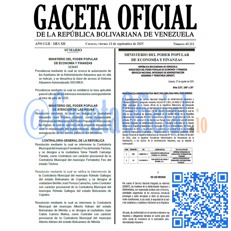 Gaceta Oficial, Gaceta 43212, Gaceta 43212 HD, Gaceta #43212, Gaceta Oficial Venezuela #43212