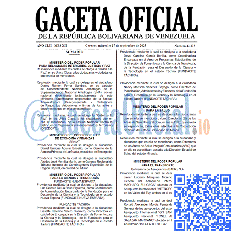 Venezuela Gaceta Oficial 43215 del 17 septiembre 2025 Gaceta Oficial, Gaceta 43215, Gaceta 43215 HD, Gaceta #43215, Gaceta Oficial Venezuela #43215