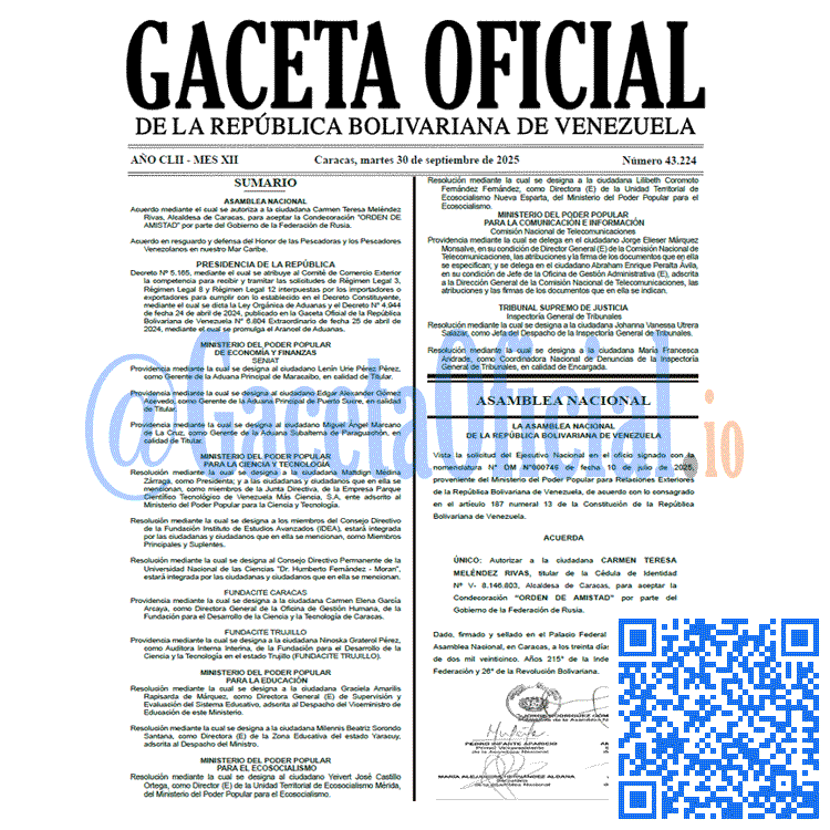 Gaceta Oficial, Gaceta 43224, Gaceta 43224 HD, Gaceta #43224, Gaceta Oficial Venezuela #43224