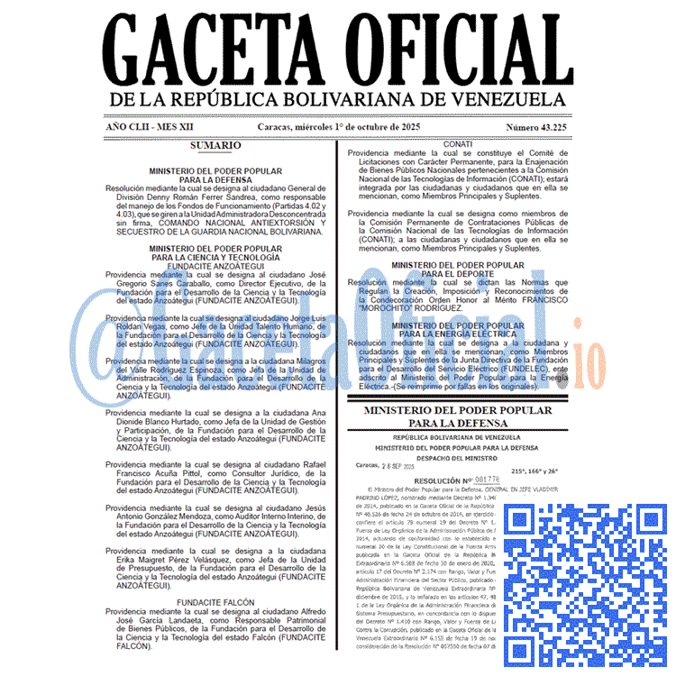 Gaceta Oficial, Gaceta 43225, Gaceta 43225 HD, Gaceta #43225, Gaceta Oficial Venezuela #43225