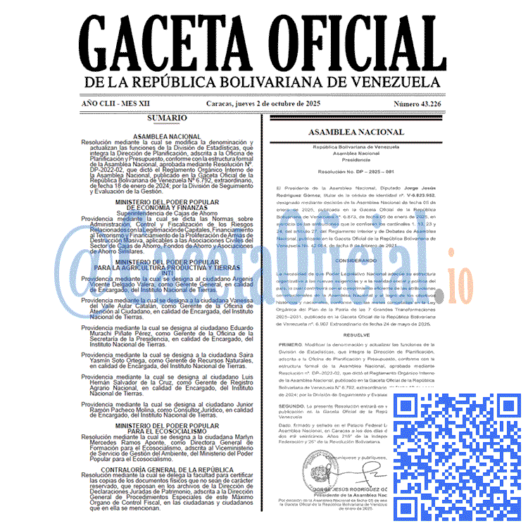 Venezuela Gaceta Oficial 43226 del 2 octubre 2025 Gaceta Oficial, Gaceta 43226, Gaceta 43226 HD, Gaceta #43226, Gaceta Oficial Venezuela #43226