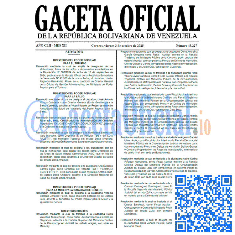 Venezuela Gaceta Oficial 43227 del 3 octubre 2025 Gaceta Oficial, Gaceta 43227, Gaceta 43227 HD, Gaceta #43227, Gaceta Oficial Venezuela #43227