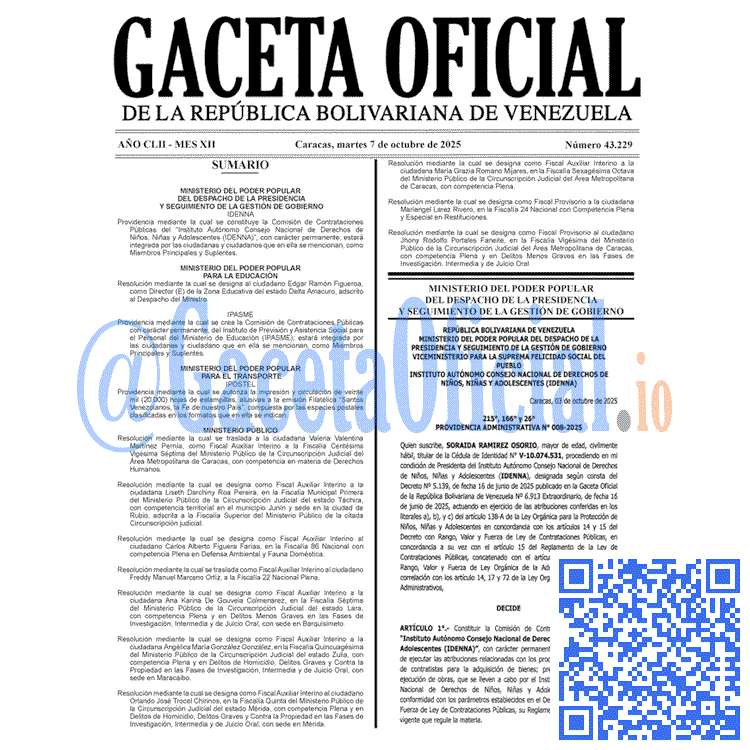 Gaceta Oficial, Gaceta 43229, Gaceta 43229 HD, Gaceta #43229, Gaceta Oficial Venezuela #43229