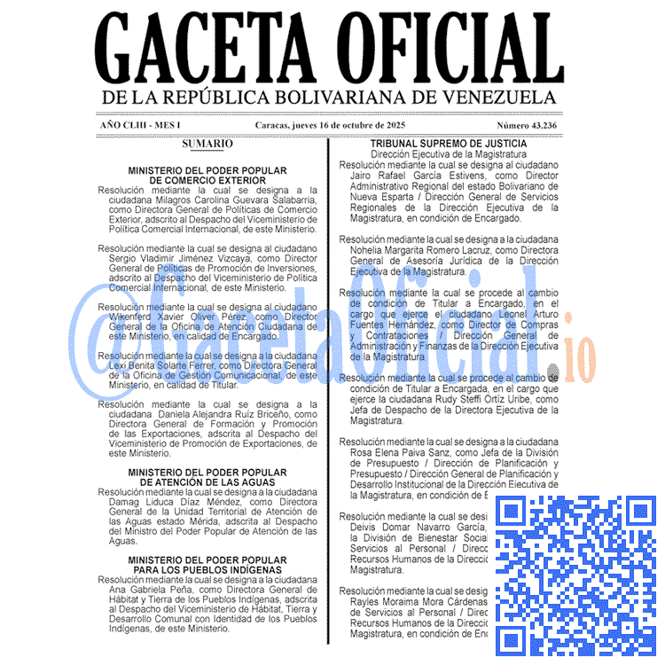 Gaceta Oficial, Gaceta 43236, Gaceta 43236 HD, Gaceta #43236, Gaceta Oficial Venezuela #43236