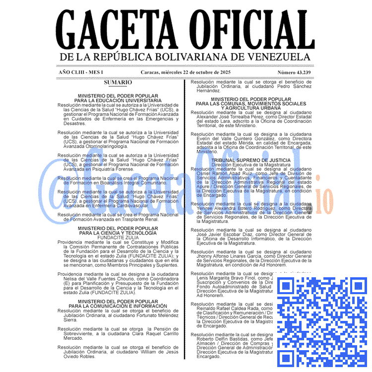 Gaceta Oficial, Gaceta 43239, Gaceta 43239 HD, Gaceta #43239, Gaceta Oficial Venezuela #43239