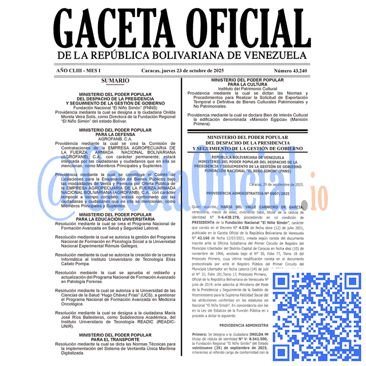 Gaceta Oficial, Gaceta 43240, Gaceta 43240 HD, Gaceta #43240, Gaceta Oficial Venezuela #43240