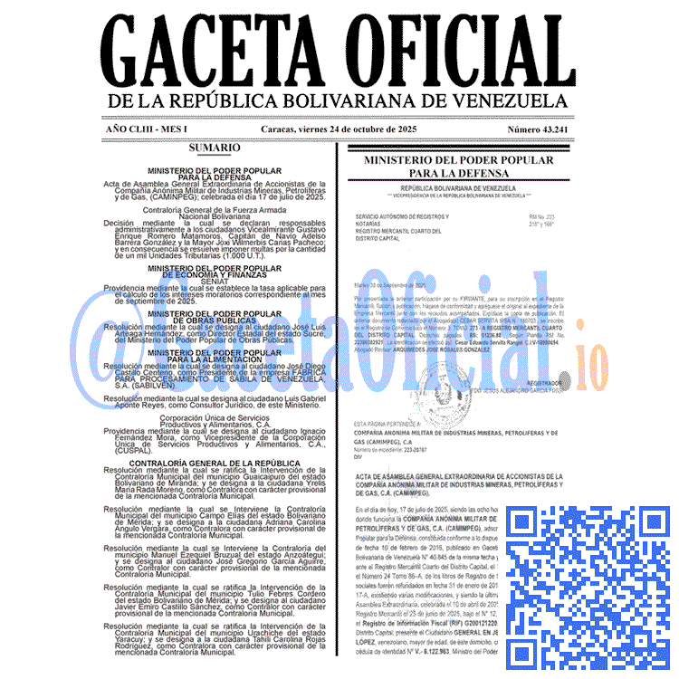 Gaceta Oficial, Gaceta 43241, Gaceta 43241 HD, Gaceta #43241, Gaceta Oficial Venezuela #43241