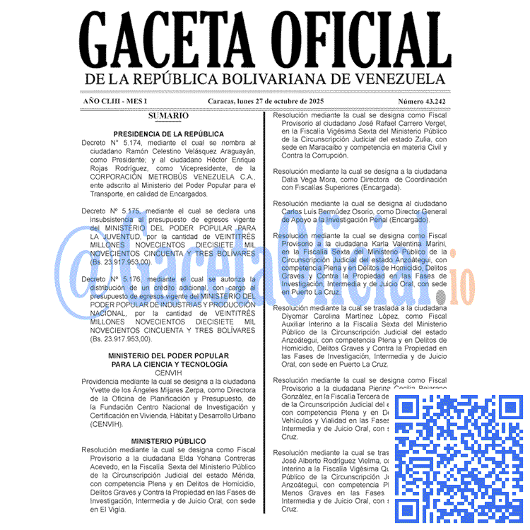 Gaceta Oficial, Gaceta 43242, Gaceta 43242 HD, Gaceta #43242, Gaceta Oficial Venezuela #43242