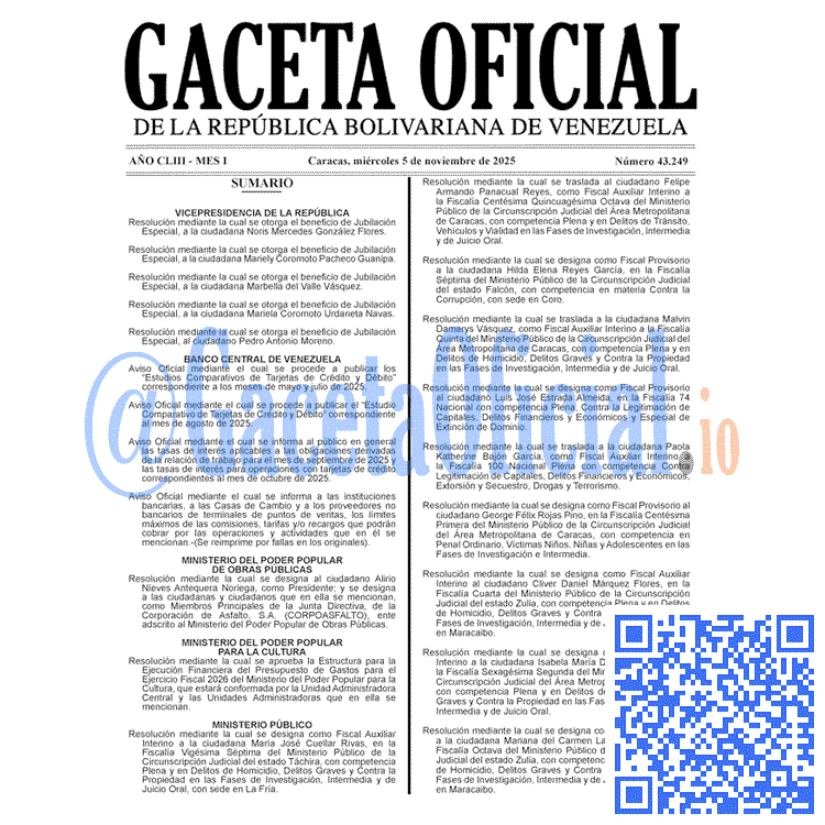 Gaceta Oficial, Gaceta 43249, Gaceta 43249 HD, Gaceta #43249, Gaceta Oficial Venezuela #43249