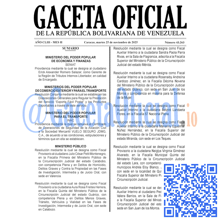 Gaceta Oficial, Gaceta 43263, Gaceta 43263 HD, Gaceta #43263, Gaceta Oficial Venezuela #43263