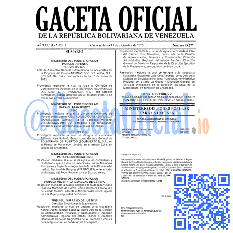 Gaceta Oficial, Gaceta 43277, Gaceta 43277 HD, Gaceta #43277, Gaceta Oficial Venezuela #43277