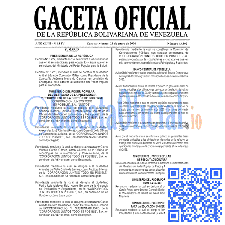 Gaceta Oficial, Gaceta 43302, Gaceta 43302 HD, Gaceta #43302, Gaceta Oficial Venezuela #43302