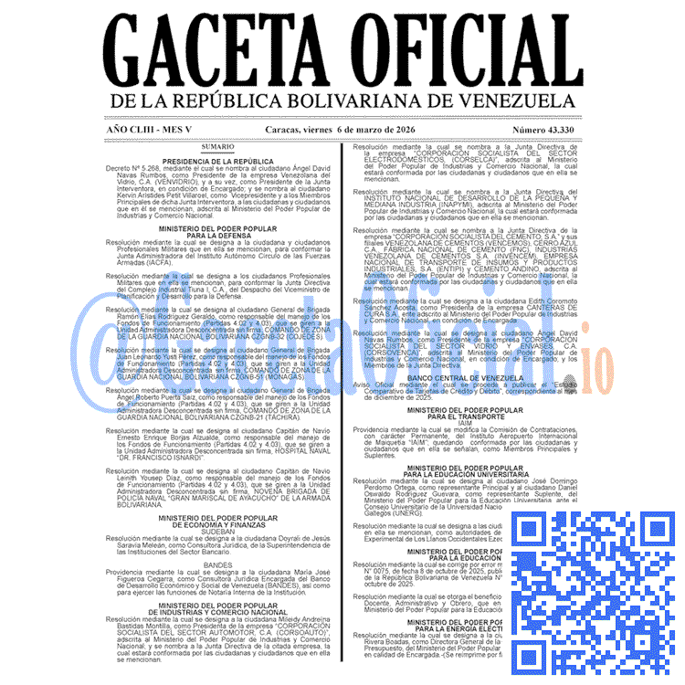 Gaceta Oficial, Gaceta 43330, Gaceta 43330 HD, Gaceta #43330, Gaceta Oficial Venezuela #43330