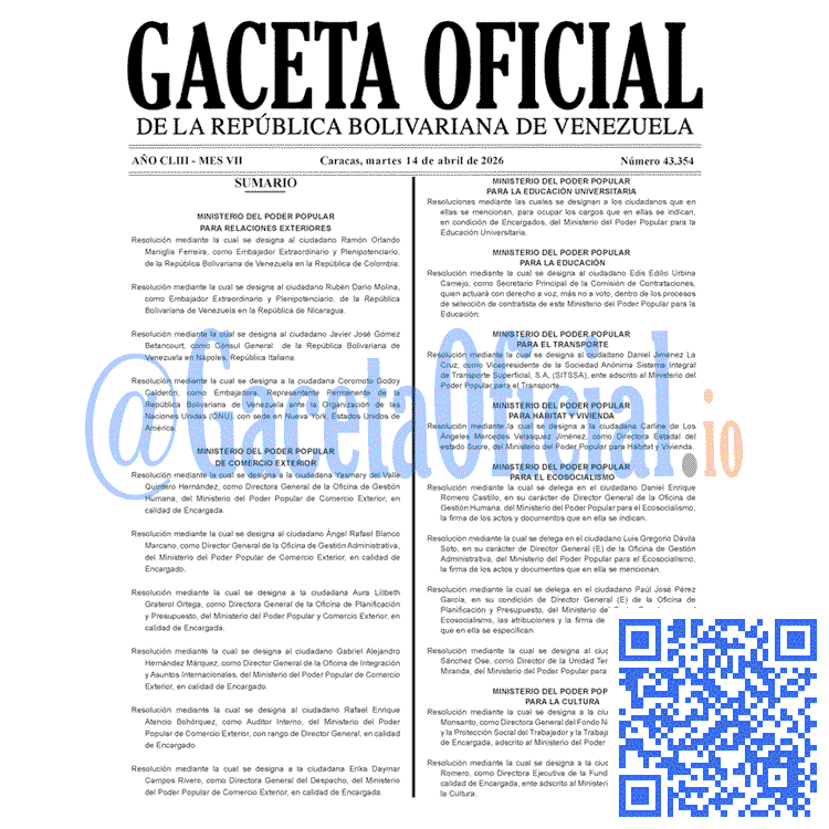 Gaceta Oficial, Gaceta 43354, Gaceta 43354 HD, Gaceta #43354, Gaceta Oficial Venezuela #43354