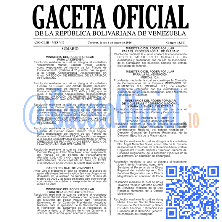 Venezuela Gaceta Oficial 43367 del 4 mayo 2026 Gaceta Oficial, Gaceta 43367, Gaceta 43367 HD, Gaceta #43367, Gaceta Oficial Venezuela #43367