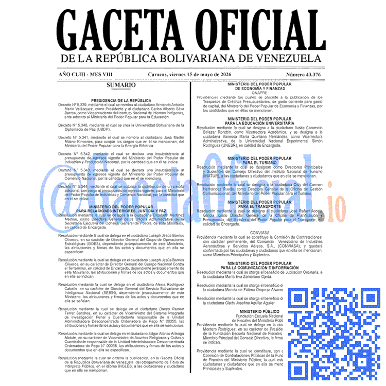 Gaceta Oficial, Gaceta 43376, Gaceta 43376 HD, Gaceta #43376, Gaceta Oficial Venezuela #43376