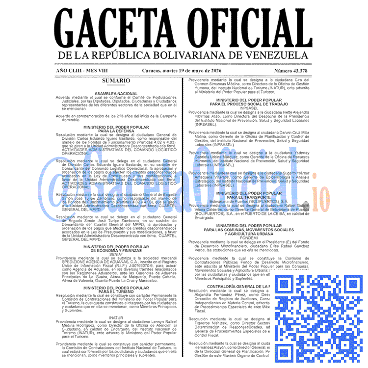 Gaceta Oficial, Gaceta 43378, Gaceta 43378 HD, Gaceta #43378, Gaceta Oficial Venezuela #43378