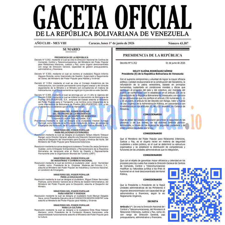Venezuela Gaceta Oficial 43387 del 1 junio 2026 Gaceta Oficial, Gaceta 43387, Gaceta 43387 HD, Gaceta #43387, Gaceta Oficial Venezuela #43387