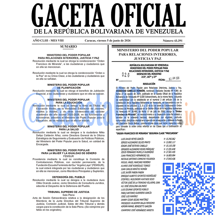 Gaceta Oficial, Gaceta 43391, Gaceta 43391 HD, Gaceta #43391, Gaceta Oficial Venezuela #43391