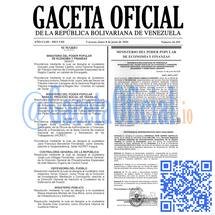 Gaceta Oficial, Gaceta 43392, Gaceta 43392 HD, Gaceta #43392, Gaceta Oficial Venezuela #43392