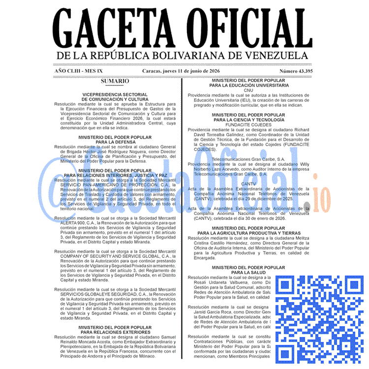Gaceta Oficial, Gaceta 43395, Gaceta 43395 HD, Gaceta #43395, Gaceta Oficial Venezuela #43395