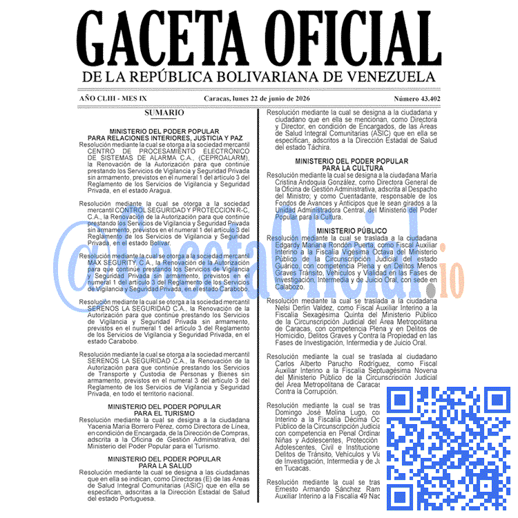 Venezuela Gaceta Oficial #43402 del 22 junio 2026 Gaceta Oficial, Gaceta 43402, Gaceta 43402 HD, Gaceta #43402, Gaceta Oficial Venezuela #43402