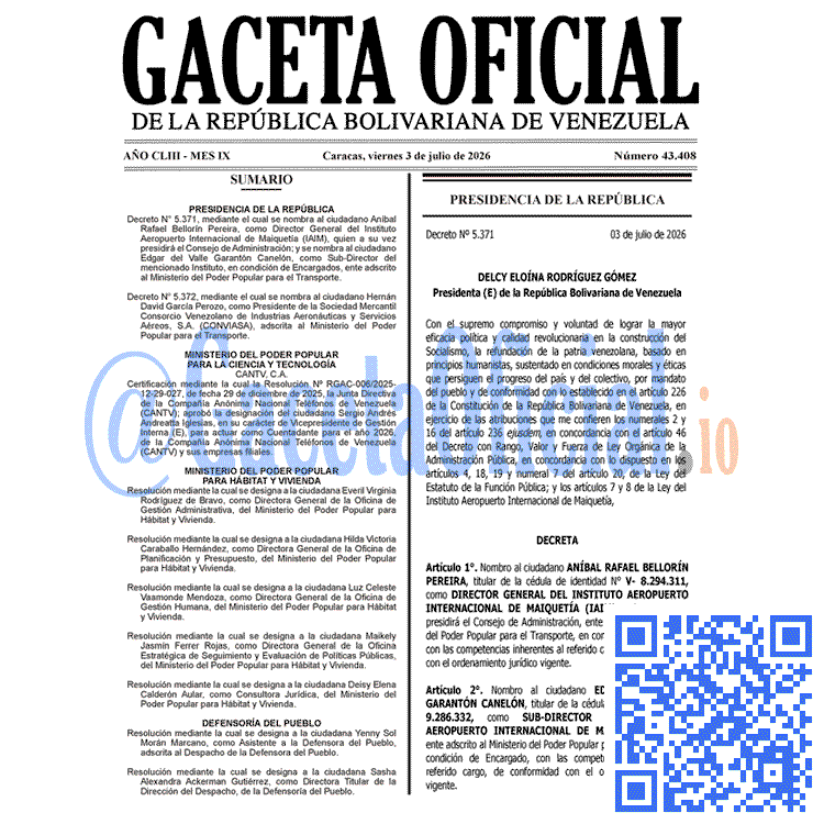 Gaceta Oficial, Gaceta 43408, Gaceta 43408 HD, Gaceta #43408, Gaceta Oficial Venezuela #43408