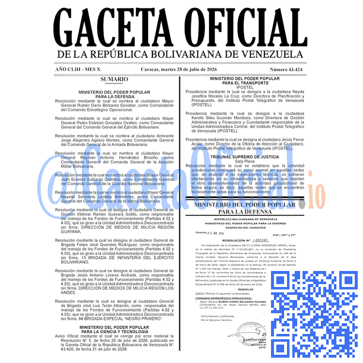 Venezuela Gaceta Oficial 43424 del 28 julio 2026 Gaceta Oficial, Gaceta 43424, Gaceta 43424 HD, Gaceta #43424, Gaceta Oficial Venezuela #43424