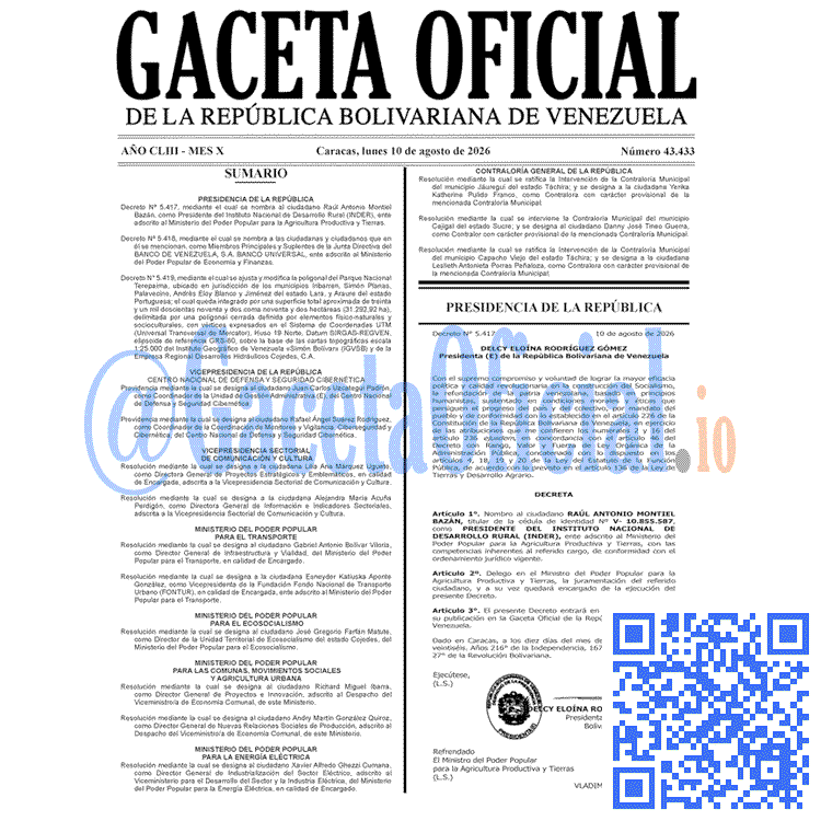 Venezuela Gaceta Oficial 43433 del 10 agosto 2026 Gaceta Oficial, Gaceta 43433, Gaceta 43433 HD, Gaceta #43433, Gaceta Oficial Venezuela #43433