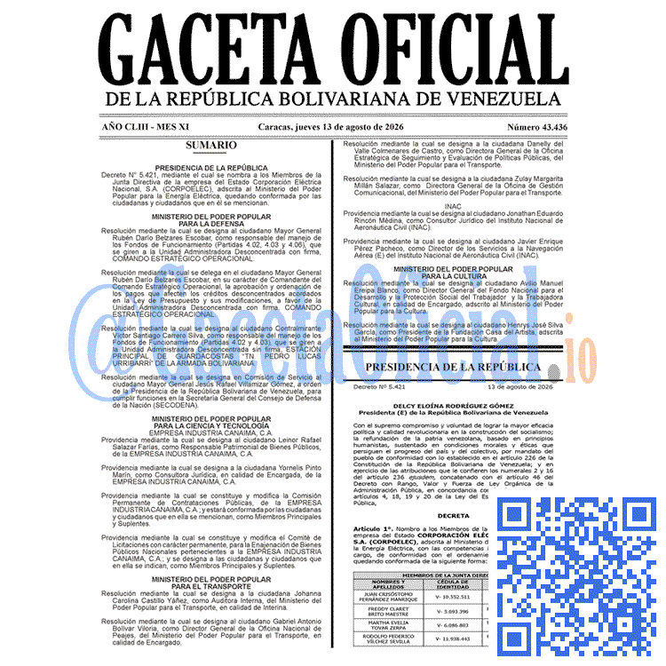 Venezuela Gaceta Oficial 43436 del 13 agosto 2026 Gaceta Oficial, Gaceta 43436, Gaceta 43436 HD, Gaceta #43436, Gaceta Oficial Venezuela #43436