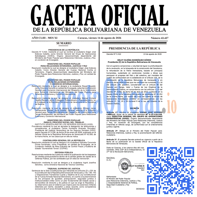 Venezuela Gaceta Oficial 43437 del 14 agosto 2026 Gaceta Oficial, Gaceta 43437, Gaceta 43437 HD, Gaceta #43437, Gaceta Oficial Venezuela #43437