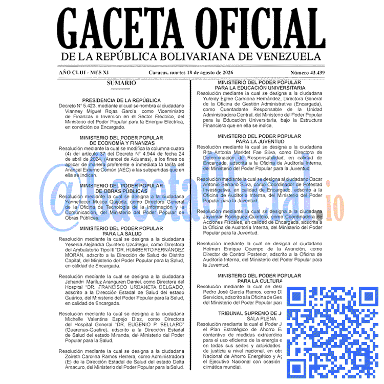 Venezuela Gaceta Oficial 43439 del 18 agosto 2026 Gaceta Oficial, Gaceta 43439, Gaceta 43439 HD, Gaceta #43439, Gaceta Oficial Venezuela #43439