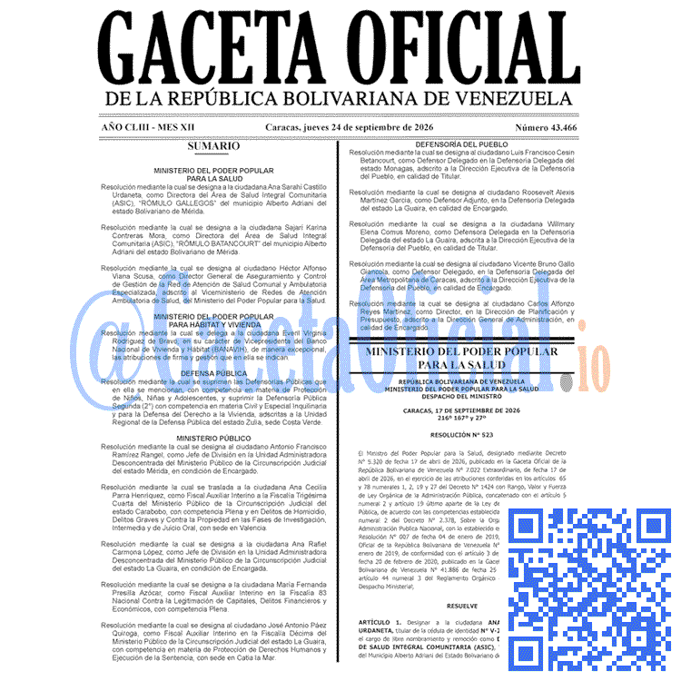 Venezuela Gaceta Oficial 43466 del 24 septiembre 2026 Gaceta Oficial, Gaceta 43466, Gaceta 43466 HD, Gaceta #43466, Gaceta Oficial Venezuela #43466