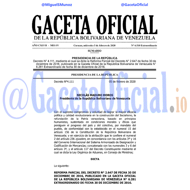 Gaceta Oficial 6510 del 5 febrero 2020 Gaceta Oficial 6510 del 5 febrero 2020
