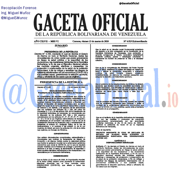 Gaceta Oficial 6519 del 13 marzo 2020