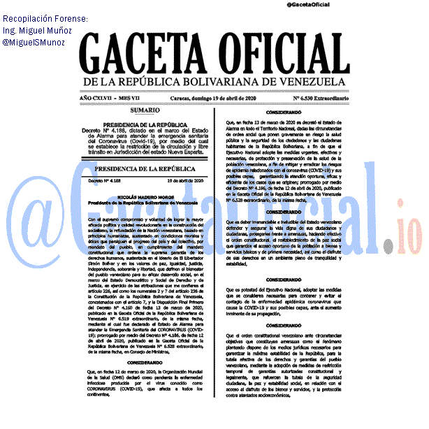 Gaceta Oficial 6530 del 19 abril 2020