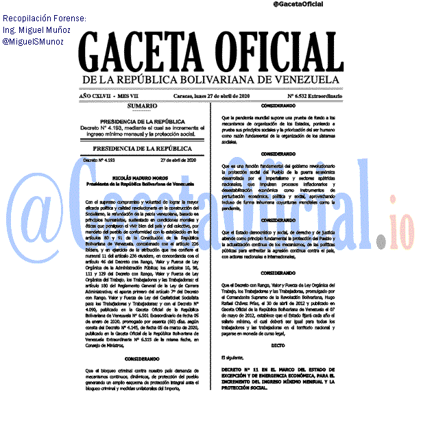 Gaceta Oficial 6532 del 27 abril 2020 Gaceta Oficial 6532 del 27 abril 2020