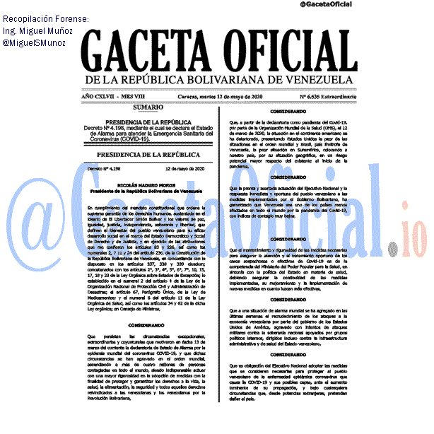 Gaceta Oficial 6535 del 12 mayo 2020 Gaceta Oficial 6535 del 12 mayo 2020