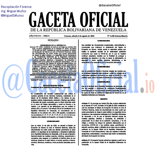 Gaceta Oficial 6560 del 8 agosto 2020 Gaceta Oficial 6560 del 8 agosto 2020