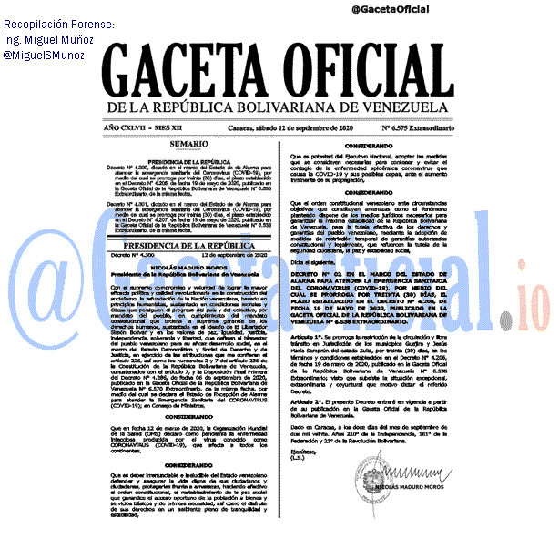 Gaceta Oficial 6575 del 12 septiembre 2020