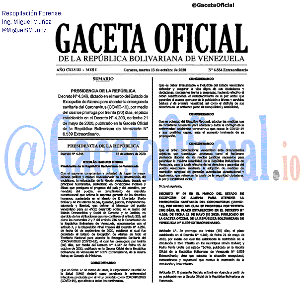Gaceta Oficial 6584 del 13 octubre 2020