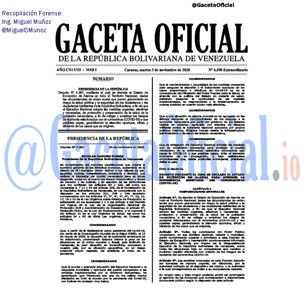 Gaceta Oficial 6590 del 3 noviembre 2020 Gaceta Oficial 6590 del 3 noviembre 2020