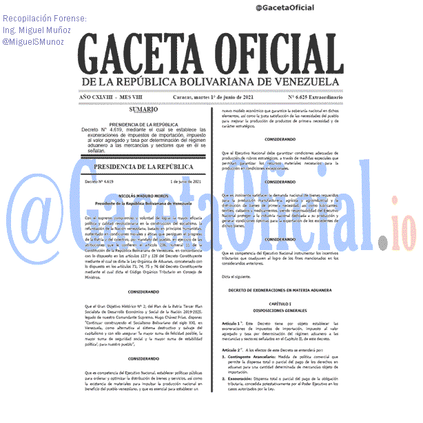 Gaceta Oficial 6625 del 1 junio 2021