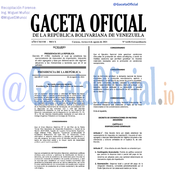 Gaceta Oficial 6636 del 6 agosto 2021