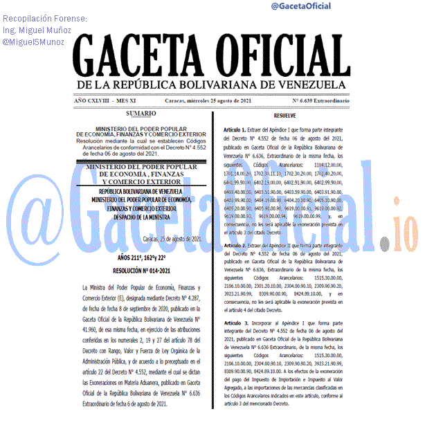 Gaceta Oficial 6639 del 25 agosto 2021