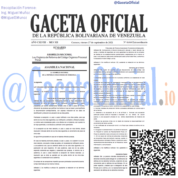 Gaceta Oficial 6644 del 17 septiembre 2021