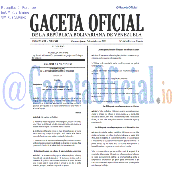 Gaceta Oficial 6654 del 7 octubre 2021