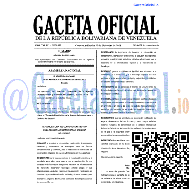 Gaceta Oficial 6673 del 22 diciembre 2021