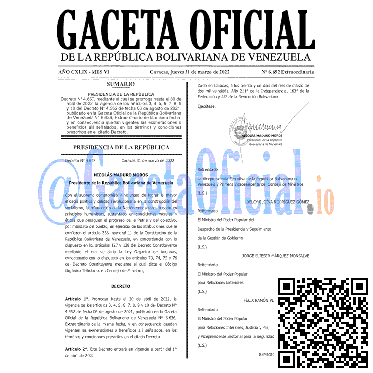 Gaceta Oficial 6692 del 31 marzo 2022